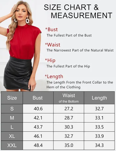 Vista 7 de CYCLAMEN Body de satén de verano 2023, blusa elegante de seda, cuello alto falso, lazo en la espalda, manga corta, elegante, casual para oficina