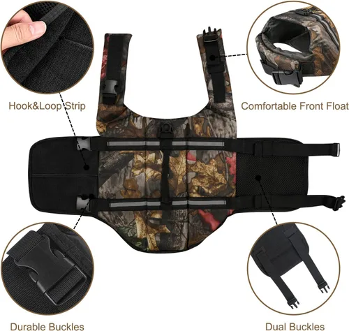 Vista 4 de HAOCOO - Chaleco salvavidas para perro, chaleco salvavidas, traje de baño de seguridad con rayas reflectantes/cinturón ajustable para perro.