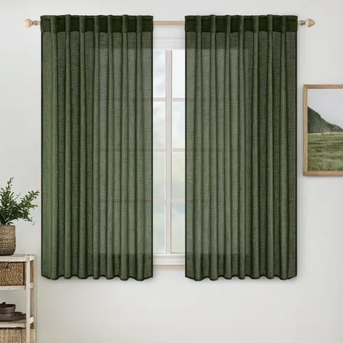 Vista 120 de MIULEE - Cortinas semitraslúcidas suaves y gruesas con textura de lino para cocina y ventana de baño, con trabilla trasera y bolsillo para Blanco