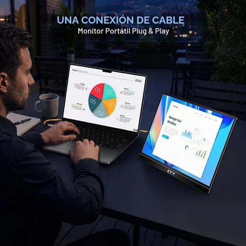 Vista 4 de KYY Monitor portátil 15.6 '' Extensor de pantalla para portátil con soporte Negro