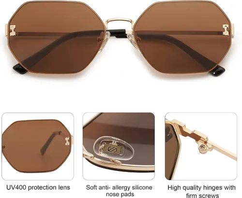 Vista 3 de SOJOS Gafas de sol hexagonales retro para mujer, gafas de sol de polígono de moda, protección UV400, SJ1190