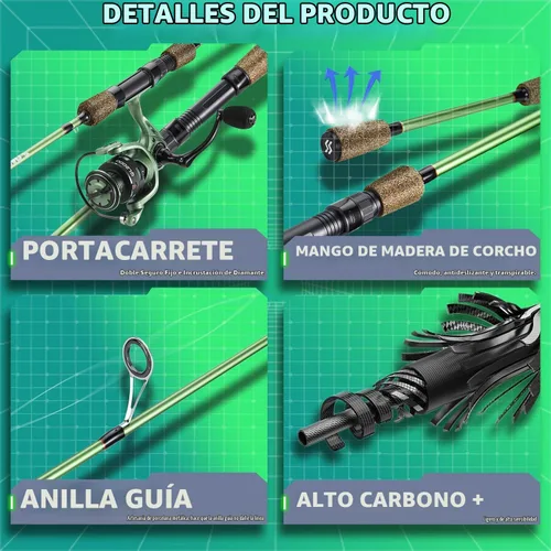 Vista 5 de Combos de cañas de pescar One Bass, cañas de fibra de carbono de 30 toneladas, carrete de pesca con relación de engranajes de 8.1:1, combo de 2