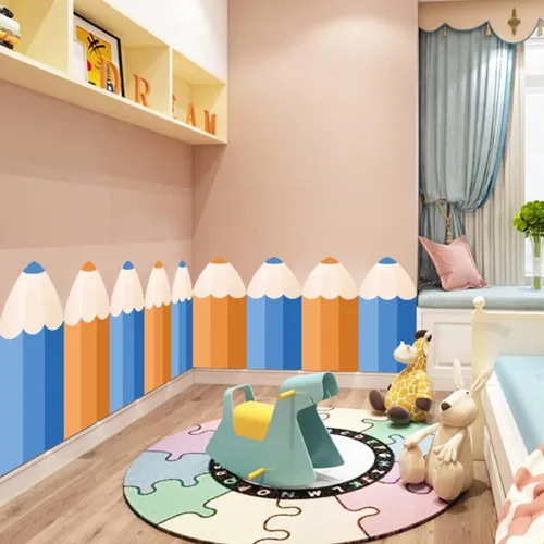 Vista 2 de Pegatinas de pared anticolisión para niños, con forma de lápiz PU autoadhesivo, dormitorio Tatami 3D Soft Bag paneles de pared