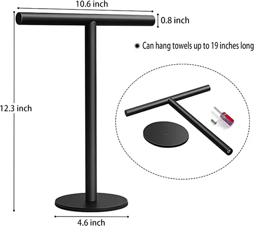 Vista 2 de Soporte para toallas de mano para baño, tocador, encimera, color negro mate, en forma de T, toallero, toallero, barra de toalla para baño, cocina