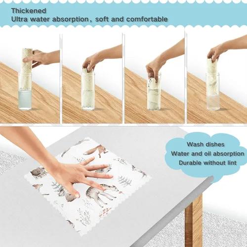 Vista 4 de CaTaKu Paños de cocina de animales del bosque de acuarela, paquete de 6 trapos reutilizables para lavar, paños de limpieza de microfibra, paños