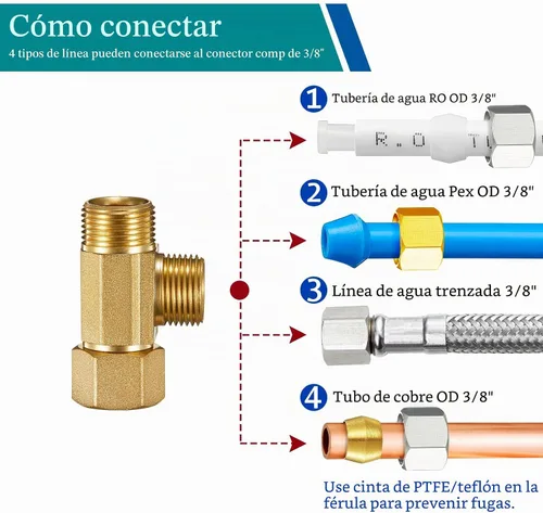 Vista 2 de Adaptador Divisor de Línea de Agua T Válvula - Conector de Línea de Suministro de Inodoro de Lavavajillas de Latón con Acoplamientos de Compresión T