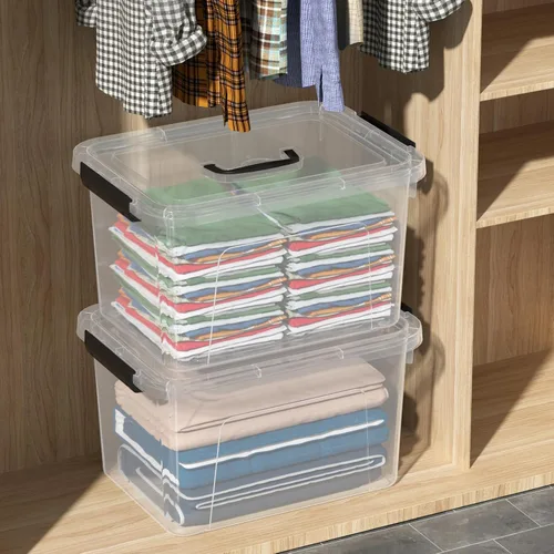 Vista 5 de Contenedor de plástico de 17.5 L con tapas, caja de cierre transparente, 4 paquetes