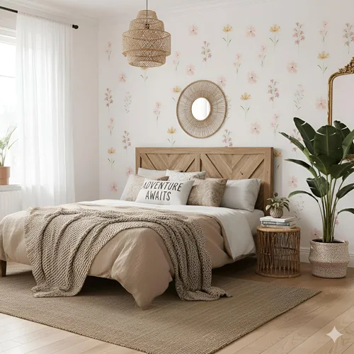 Vista 9 de 48 PCS Calcomanías de Flores Bohemias Calcomanías de Pared de Margaritas para Habitaciones de Niñas, Salas de Juegos y Guarderías Impresión de Doble