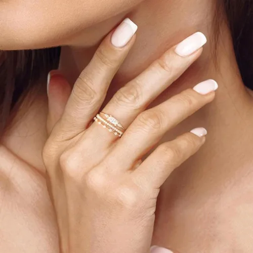 Vista 3 de ONBRIG Anillos delicados de oro para mujer, chapados en oro de 14 quilates, apilables, para niñas, tamaño 6-11, circonita cúbica, juego de anillos