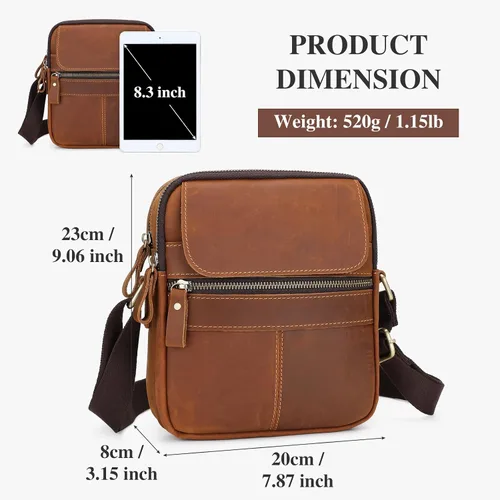 Vista 5 de BAIGIO Bolso cruzado de cuero genuino para hombre, bolso de hombro pequeño, maletín de mensajero de gran capacidad, bolsa de viaje