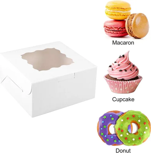 Vista 3 de Wei Long Cajas para pasteles de 6 x 6 x 3 pulgadas, cajas de panadería con ventana, 18 unidades, mini cajas para galletas, cajas pasteles