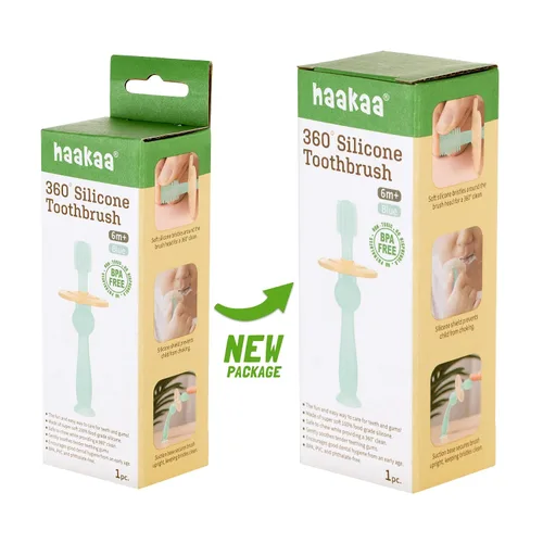 Vista 9 de haakaa Cepillo de dientes para bebé de 360° con base de succión - Limpieza suave para entrenamiento de autocepillado de niños pequeños, silicona