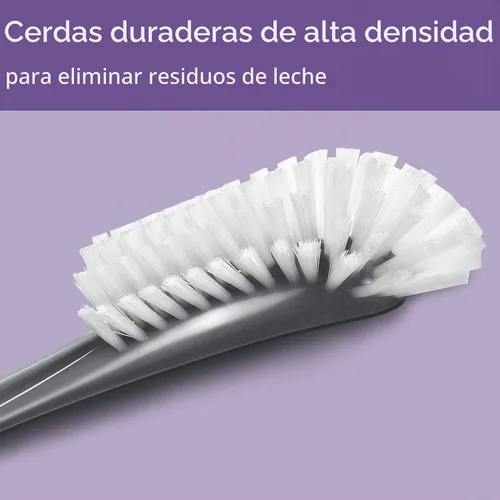 Vista 5 de Philips AVENT Cepillo para biberón y tetina de bebé, gris, SCF145/18 Cabezal de cepillo curvo, punta de pezón moldeada, fácil de limpiar con un solo