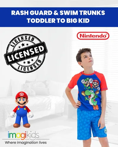 Vista 3 de Super Mario Luigi Mario Yoshi Raglan Swim Rash Guard - Conjunto de troncos de natación