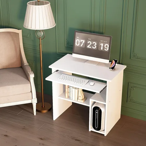 Vista 4 de Escritorio pequeño para computadora para oficina en casa, mesa de juegos compacta para computadora de escritorio y portátil, con cajón