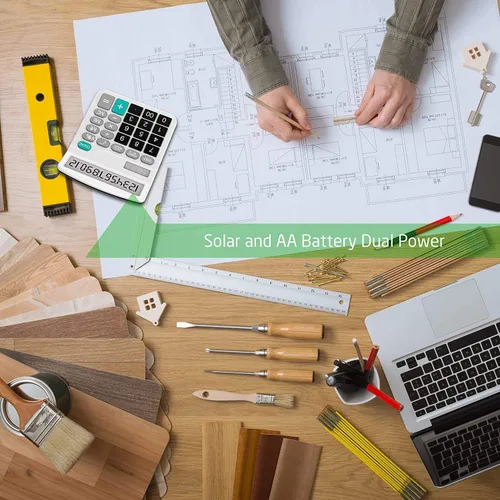 Vista 7 de Calculadora, Splaks - Calculadoras de escritorio funcionales estándar, batería solar y AA, calculadoras electrónicas de oficina de doble potencia