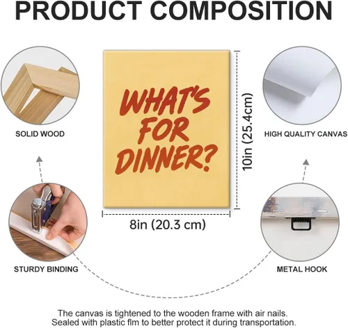 Vista 2 de Póster retro con texto en inglés «What's for Dinner Kitchen» (¿Qué hay para cenar?)