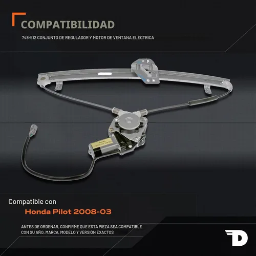 Vista 3 de Dorman 748-512, regulador con motor de ventana del lado del pasajero, trasera, para Honda Pilot