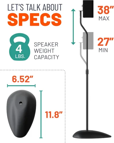Vista 7 de ECHOGEAR Soportes universales para altavoces, altura ajustable con compatibilidad universal, funciona con Vizio, Klipsch, Bose y más, incluye