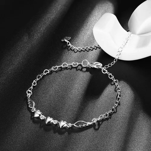 Vista 5 de Joyería de moda 925 plata esterlina amor corazón alas ángel cadena tobillera, Plata