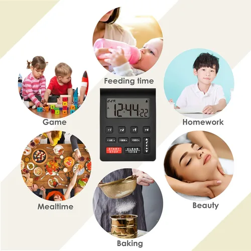 Vista 7 de Runleader Temporizador digital de cocina de escritorio, 4 temporizadores de cuenta regresiva y cronómetros con reloj de 12/24 horas, alarma