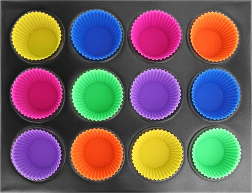 Vista 6 de New Star Foodservice 44270 Vasos de silicona reutilizables para hornear y forros para cupcakes, juego de 24
