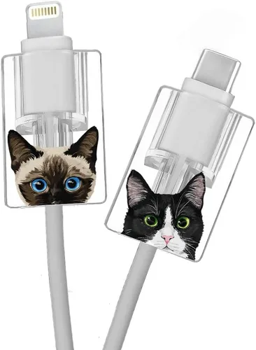Vista 8 de FINCIBO Juego de 2 fundas protectoras para el cabezal de carga de cables, protectores de cable de carga, bonitos protectores de cable para cable