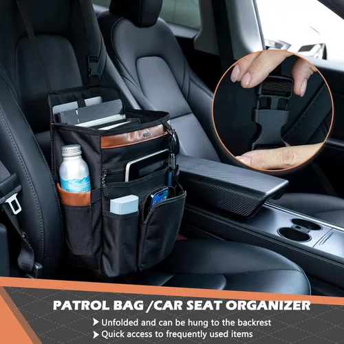 Vista 5 de Organizador de asiento de automóvil con compartimento para laptop (se adapta a 15.6 pulgadas), organizador de pasajeros del asiento delantero
