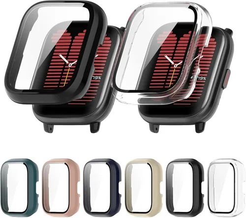 Vista 13 de Paquete de 6 fundas rígidas de policarbonato con protector de pantalla de vidrio templado compatible con Amazfit Active Smart Watch Bumper Guard 6