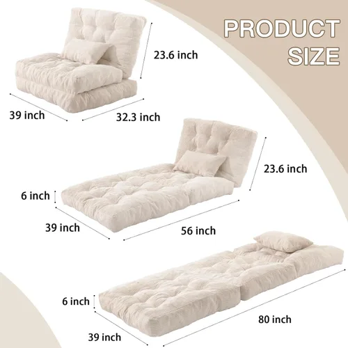 Vista 2 de Sofá cama plegable, silla convertible con almohada, colchón plegable con soporte para la espalda, silla plegable portátil, cama, cómodo sofá de piso