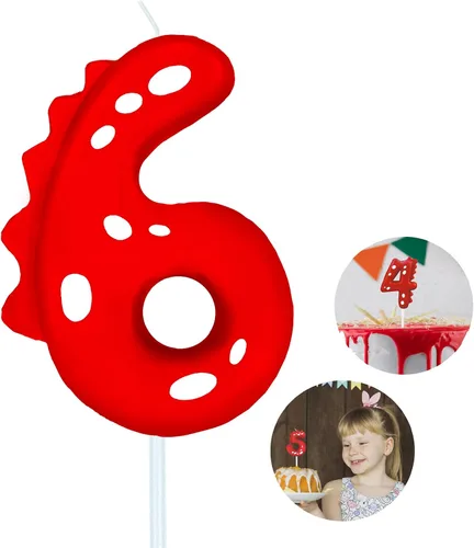 Vista 11 de Velas de cumpleaños con número (0 velas rojas) con forma de dinosaurio, velas de pastel de feliz cumpleaños para decoración de fiesta de cumpleaños
