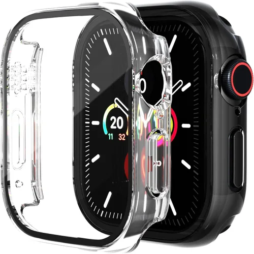 Vista 9 de Paquete de 2 fundas de vidrio templado compatibles con Apple Watch, protector de pantalla de policarbonato duro, protección general ligera contra