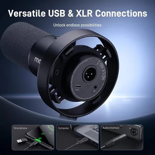 Vista 6 de MAONO Micrófono dinámico USB XLR para podcast: micrófono para juegos de computadora de PC con 192 kHz/24 bits para grabación de estudio y creación