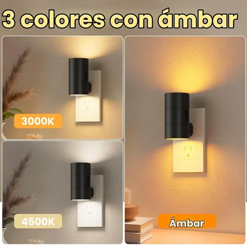 Vista 2 de VOLISUN Luz nocturna, luces LED regulables de noche enchufables a la pared, ámbar/3000K/4500K, brillo ajustable de 0-100 lúmenes, luz nocturna