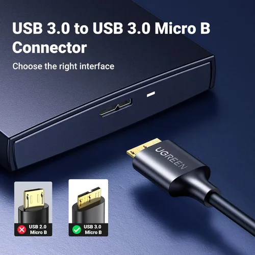 Vista 3 de UGREEN Cable micro USB 3.0 USB 3.0 tipo A macho a micro B compatible con Samsung Galaxy S5 Note 3 cámara disco duro y más 1.5 pies