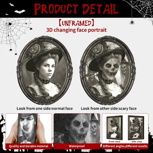 Vista 2 de 12 piezas de decoración de Halloween, póster gótico cambiante en 3D, imagen