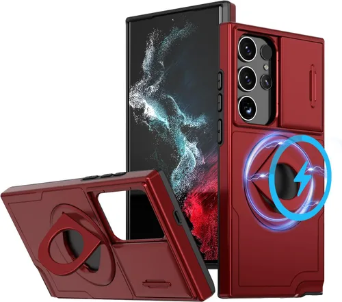 Vista 9 de ANNGELAS Funda protectora para Samsung Galaxy S22 Ultra Mag-Safe, delgada funda protectora a prueba de golpes con magnético, parte trasera dura