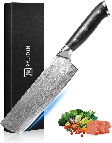 Vista 8 de PAUDIN Cuchillo de chef de Damasco, cuchillo de cocina de 8 pulgadas, cuchillo de acero de Damasco de 67 capas, núcleo japonés VG10, cuchillo