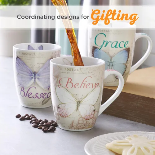 Vista 5 de Tazas con diseño de mariposa y texto: Blessed, Believe y Grace