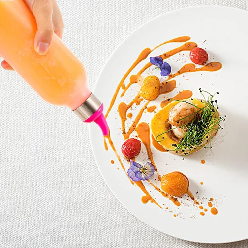 Vista 6 de Lawei Paquete de 6 botellas de plástico para condimentos de 15 onzas, botellas de plástico con tapas y puntas de colores, perfectas