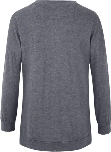 Vista 6 de Blusa casual de manga larga para mujer, color liso, cuello redondo, cómoda, holgada, con bolsillos