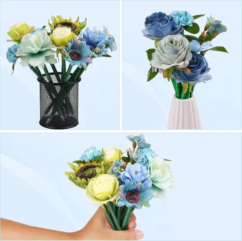 Vista 8 de Leery Bolígrafos de flores para adultos – Juego de 16 bolígrafos mezclados con rosas azules, elegante accesorio de escritorio y regalo para ella