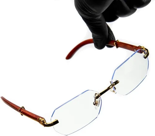 Vista 3 de Street Knitted Lentes de lujo con montura dorada para hombre y mujer, diseño geométrico clásico con lentes transparentes con brazo de madera, lentes