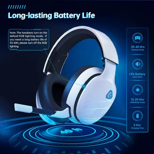 Vista 7 de Gtheos Auriculares inalámbricos para juegos de 2.4 GHz para PC, PS4, PS5, Mac, Nintendo Switch, Bluetooth 5.2 auriculares para juegos con micrófono