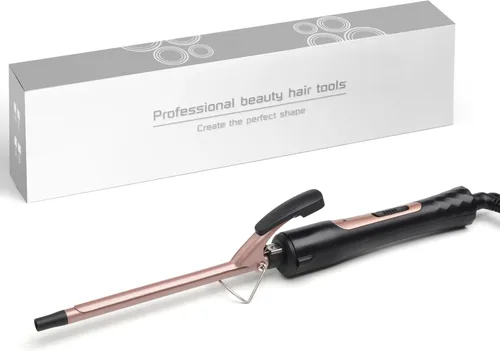 Vista 6 de Rizador fino, rizador pequeño de 3/8 pulgadas para cabello corto y largo, barril pequeño de cerámica con 2 temperaturas para rizos apretados