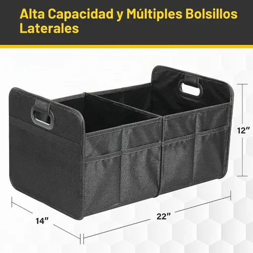 Vista 3 de YSSOA Organizador de maletero para coche/SUV/camión, caja de almacenamiento automotriz plegable de 2 compartimentos, poliéster Oxford 600D Negro