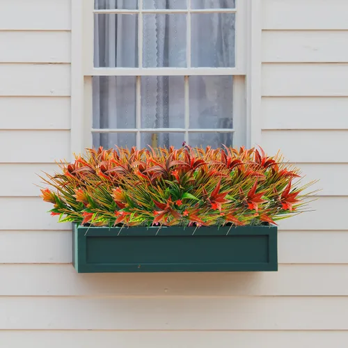 Vista 3 de Uieke 6 plantas artificiales para exteriores, resistentes a los rayos UV, flores falsas de gloria matutina con hierba naranja, flores tropicales