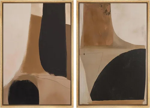 Vista 148 de SIGNWIN Lienzo enmarcado para pared, ilustraciones abstractas texturizadas en tonos beige terrosos, arte moderno, decorativo, contemporáneo