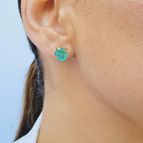 Vista 106 de Aretes de piedra preciosa natural en bruto con oro amarillo sobre plata de ley 925, 6 a 0.276 in, regalo de piedra de nacimiento de calidad genuina