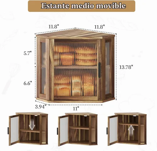 Vista 8 de Caja de pan de madera de la esquina de la acacia para la encimera